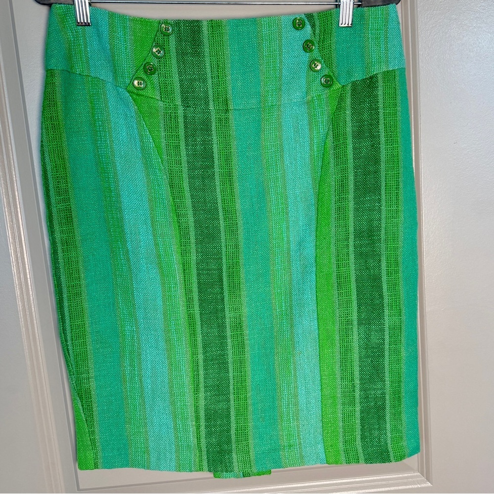 Anthropologie Eva Franco Green Ombre Stripe Classic Pencil Skirt Size 12 - Picture 1 of 9
